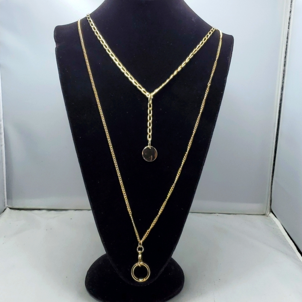 French connection women's gold Y drop layered necklace